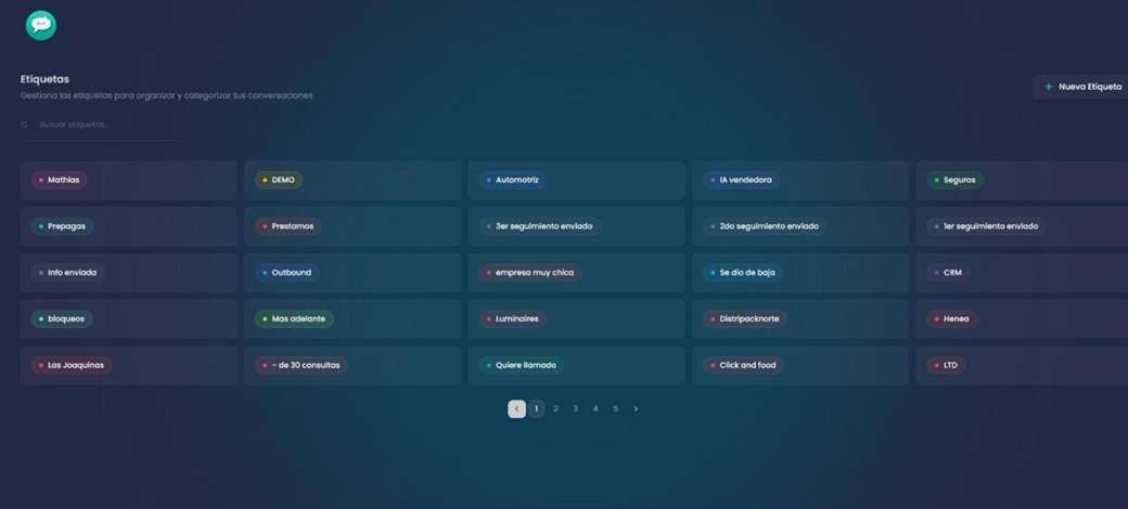 Pantalla de Etiquetas con las etiquetas de la cuenta, cada una con su color identificatorio