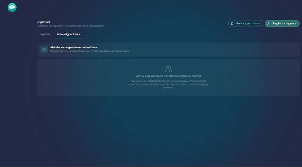 Pestaña Auto asignaciones con el historial de asignaciones automáticas