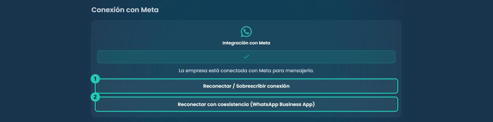 Bloque Conexión con Meta en la configuración de Chatty, con los botones Reconectar / Sobrescribir conexión y Reconectar con coexistencia