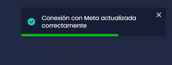 Cartel de Chatty avisando que la conexión con Meta se actualizó correctamente