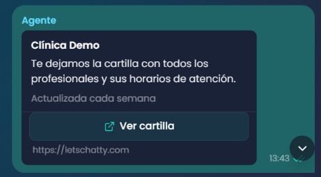 Burbuja del botón con enlace en el chat de Chatty
