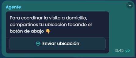 Burbuja de pedir ubicación en el chat de Chatty con el botón Enviar ubicación