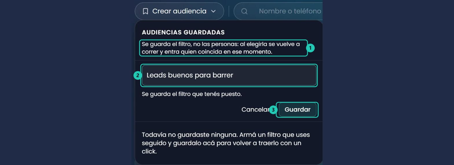 Formulario para nombrar una audiencia antes de guardarla