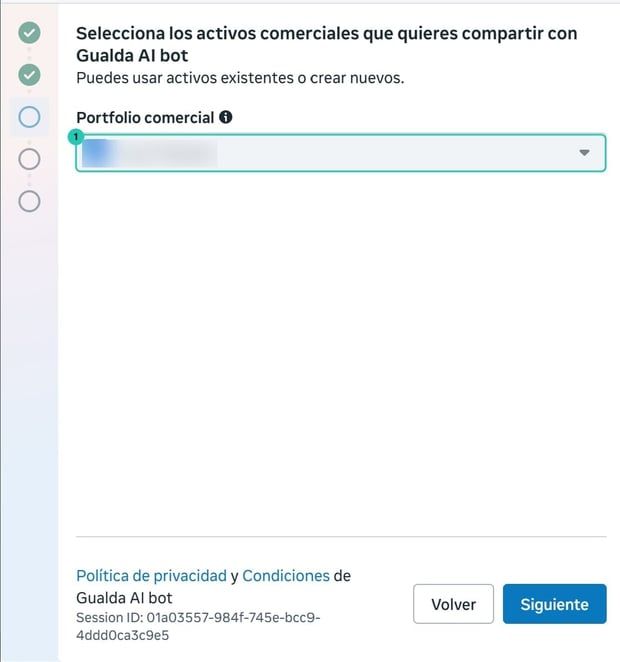 Paso de Meta para seleccionar el portafolio comercial